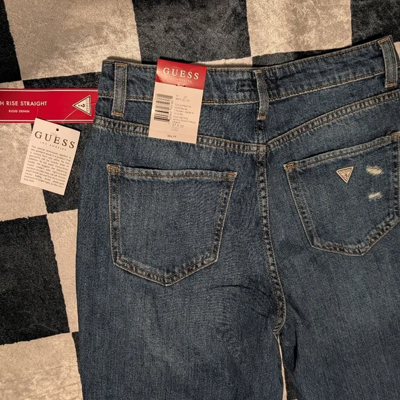 Guess Womens Distressed Straight Leg Dark Blue Jeans- New NWT - Picture 3 of 4